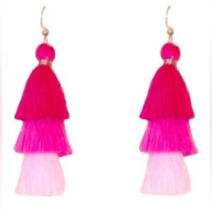 Tiered Tassel Earrings, Pink Tassel Earrings, Fringe Earrings, Summer Earrings